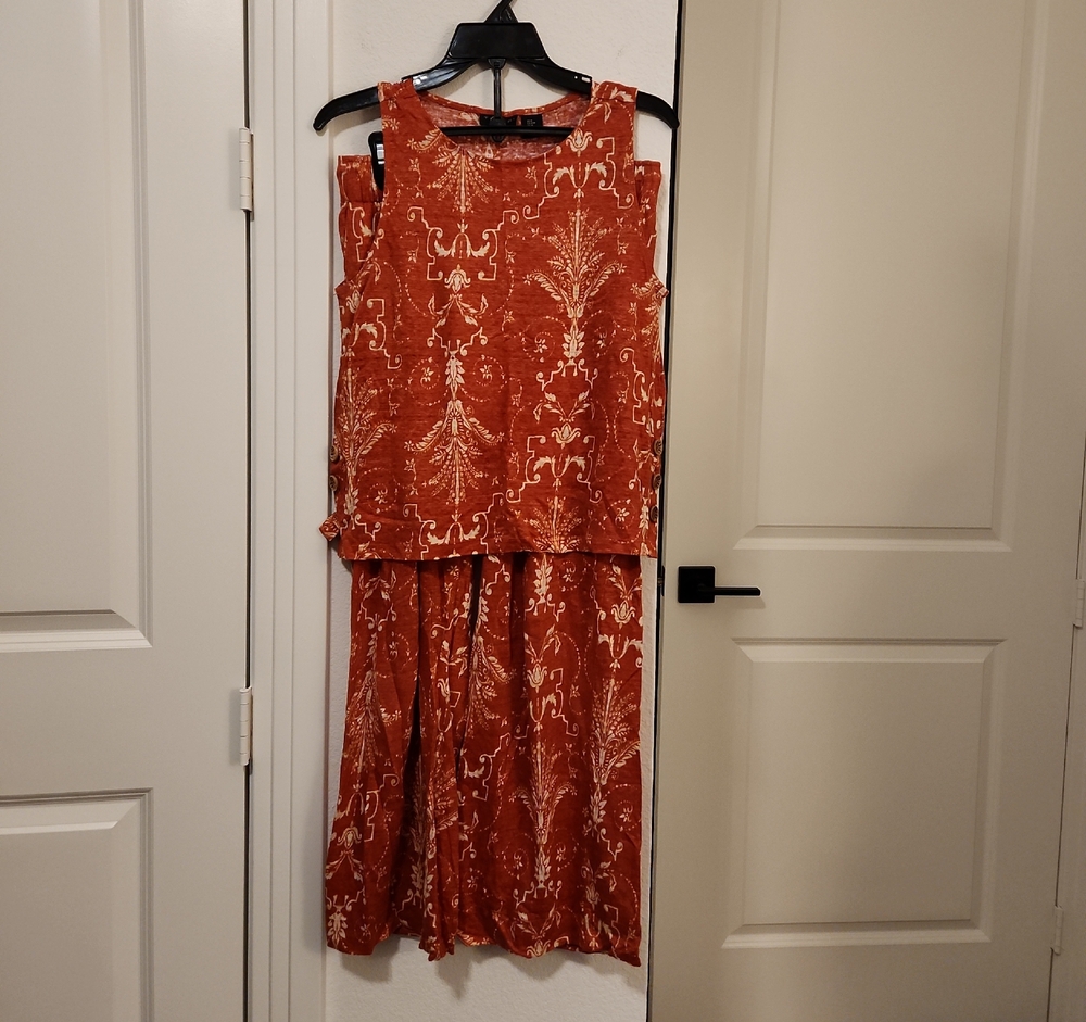 Tahari Rust Patterned Tank Top Pant Set